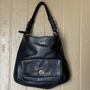 Coach Courtney Leather Hobo Shoulder Bag with Front Pocket in black